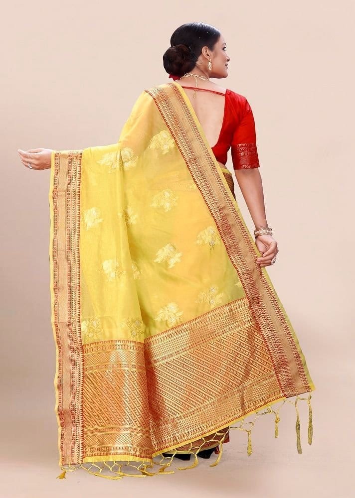 Woven Art Silk Saree in Yellow view 2