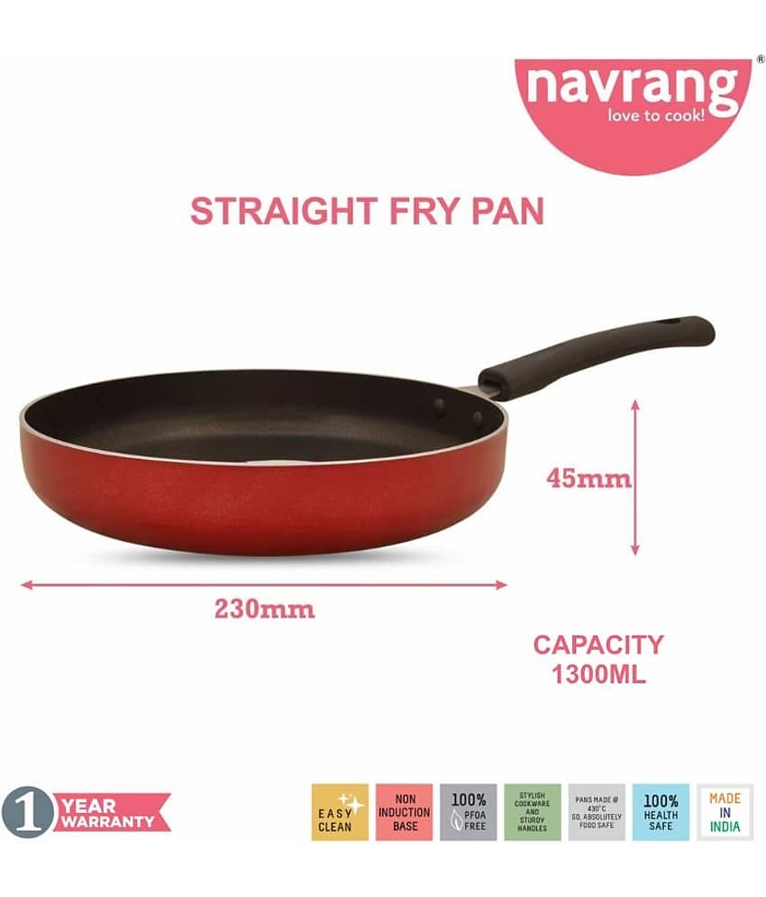 Navrang Non Stick 3pc Cookware Set Kadai 23cm, Tawa 27.5cm, Frypan 23cm with SS Lid, Red view 2