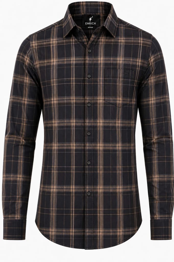 Enrich Fashion Factory Men's Black & Brown Checkered Casual Shirt view 2