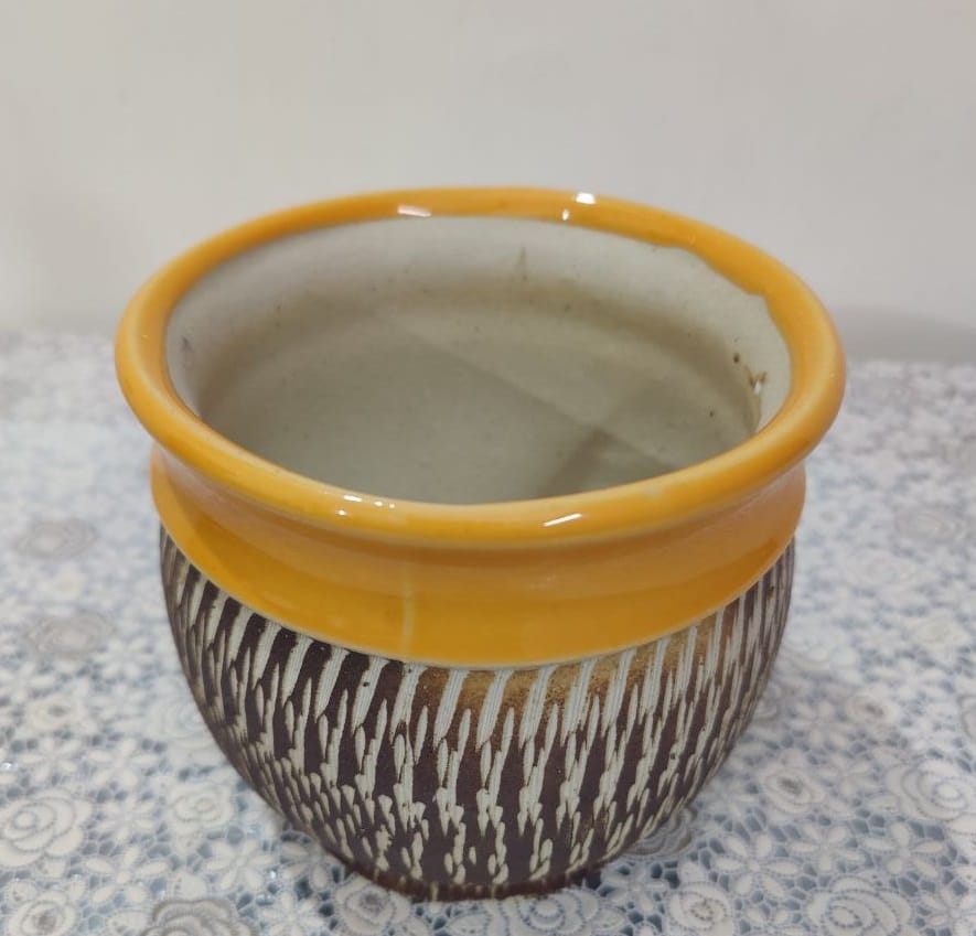 Homefrills Ceramic Stylish planters Pot Brown Colour for Indoor & Outdoor Home, Garden, Office Decor,Balcony Planters Pot Gamla Pot Size: 13 cm Wide & 13 cm high view 2