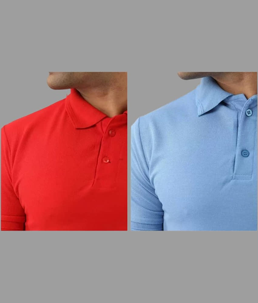 SKYRISE Pack of 2 Cotton Blend Slim Fit Solid Half Sleeves Men's Polo T Shirt ( Multicolor ) view 2