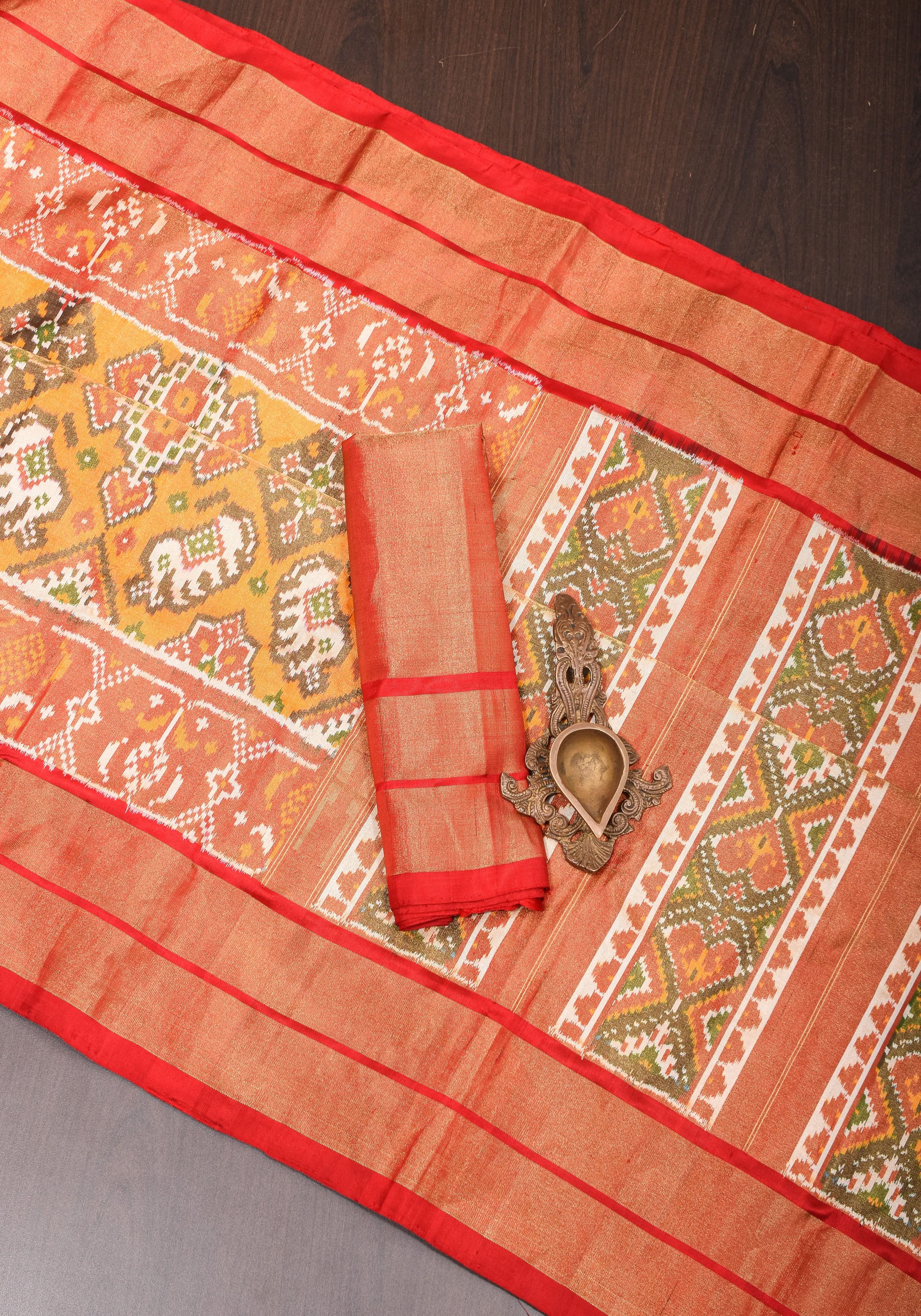 Exquisite Tissue Ikkat Patola Pure Silk saree in Yellow I SILK MARK CERTIFIED view 2