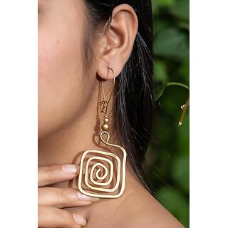 Look and Adorn Handmade Dokra Brass Long Square Spiral Earring view 2