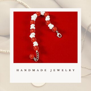 Techiefox Stylish Red and White Beaded Bracelet with Glossy Plastic Beads and Adjustable Metal Clasp view 2