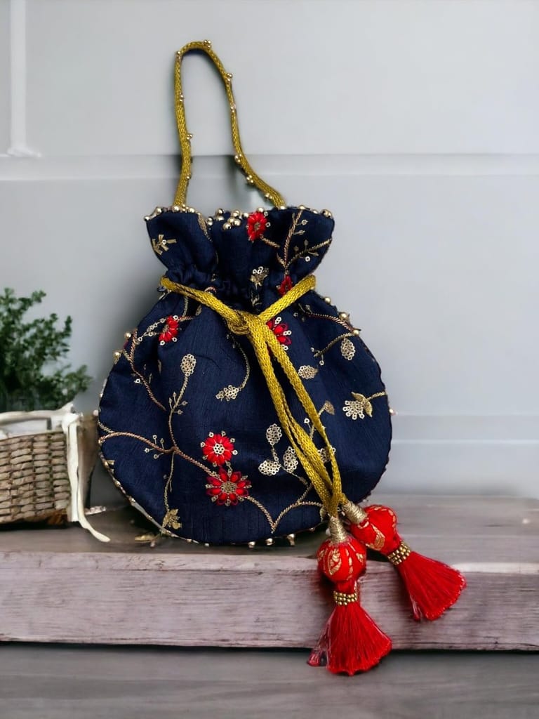 ART BY CHAITASI Embellished Designer Potli Bag with Protective Box, Handbag, Wristlets, Clutch for Women, Girls with Handmade Embroidery, Sequin, Beads Work for Parties, Weddings view 2
