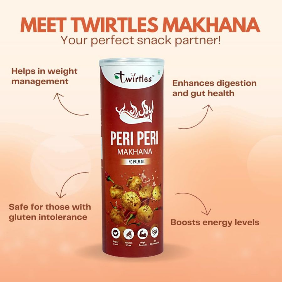 Twirtles Makhana Pack of 2 - Mint Fresh & Fiery Peri Peri (2 x 75g), Packed with Protein and Fiber - 150 gm - Two roasted makhana packs view 2