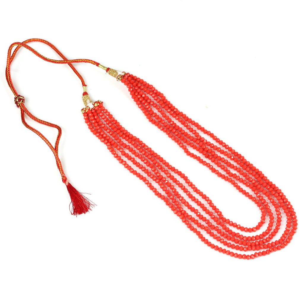 Tribes India Red Crystal Beads Multi Strand Necklace for Women view 2