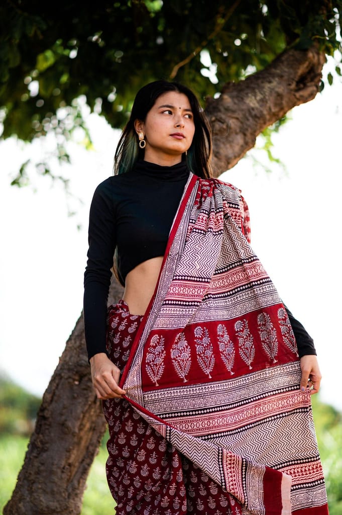 Kaisori Nandana - Maithir Bagh handblockprinted cotton saree view 2