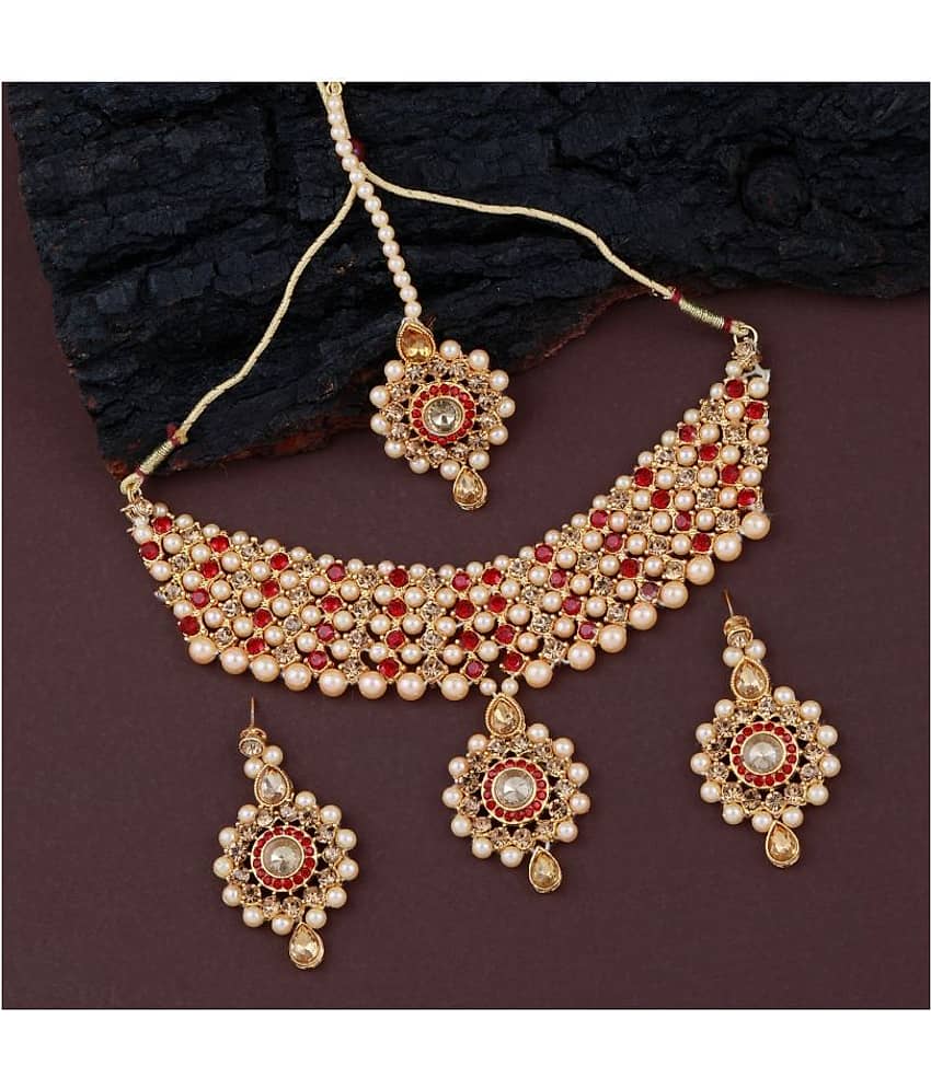 ShreejiHuf Alloy Golden Traditional Necklaces Set Choker view 2