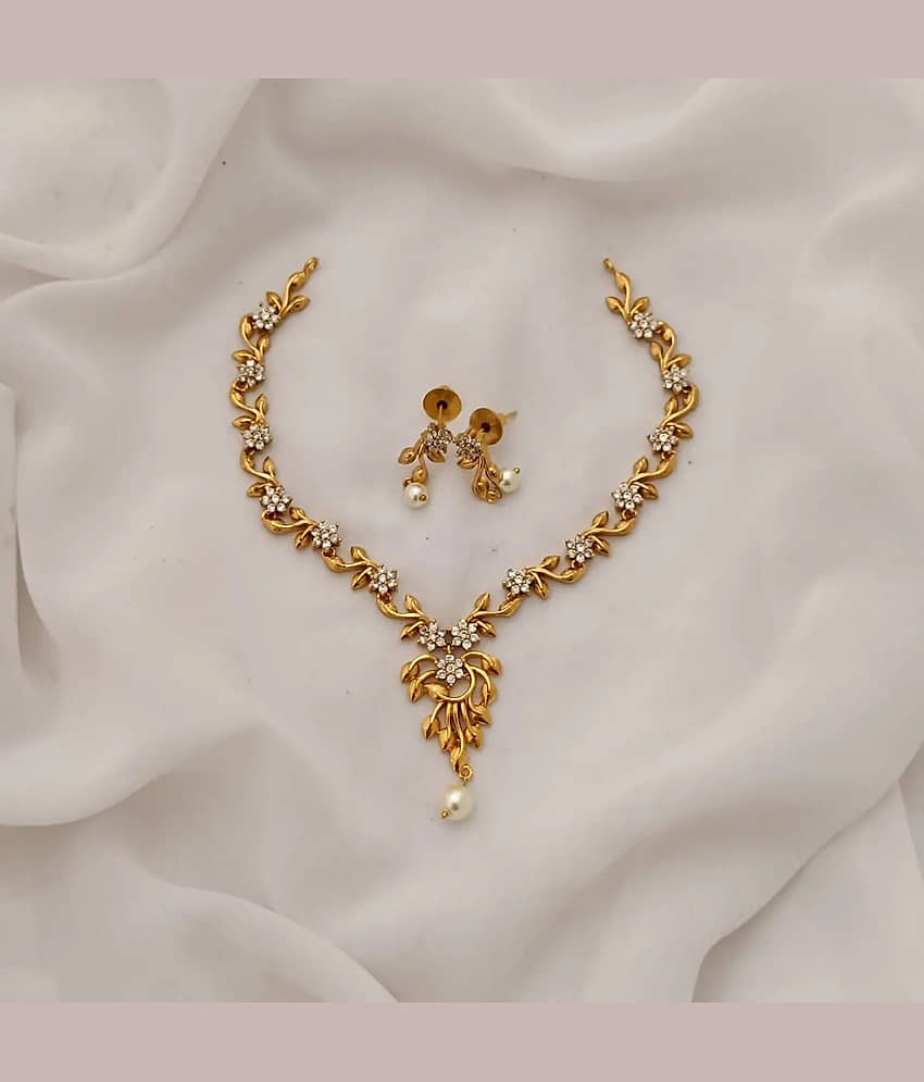ROFARWORD Gold Brass Necklace Set ( Pack of 1 ) view 2