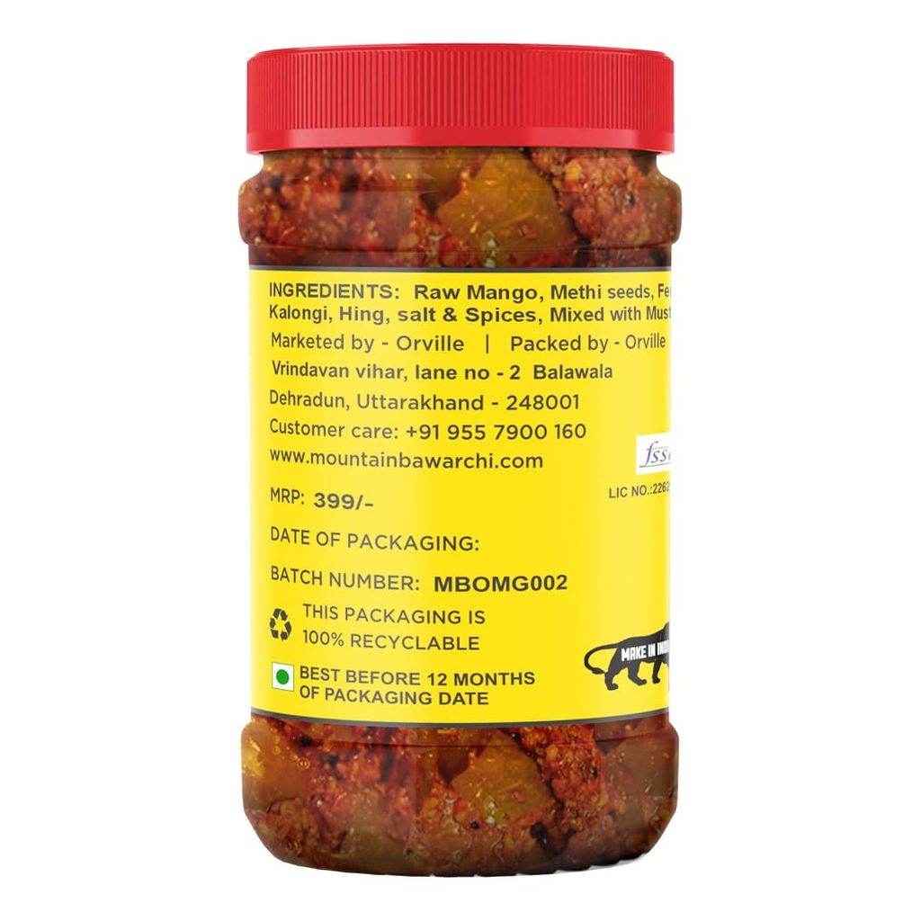 Mountain Bawarchi Mango Pickles | Homemade Mango Pickle in Fresh Form | Spicy & Tangy Aam ka Achaar (400g) view 2