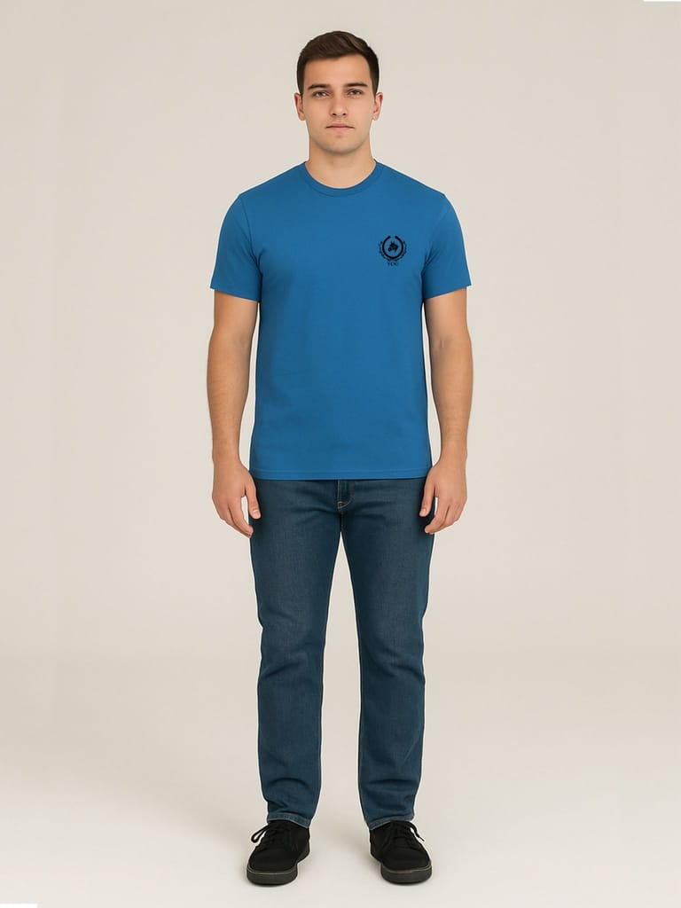 Cotton Blue Plain Round neck T-Shirt view 2
