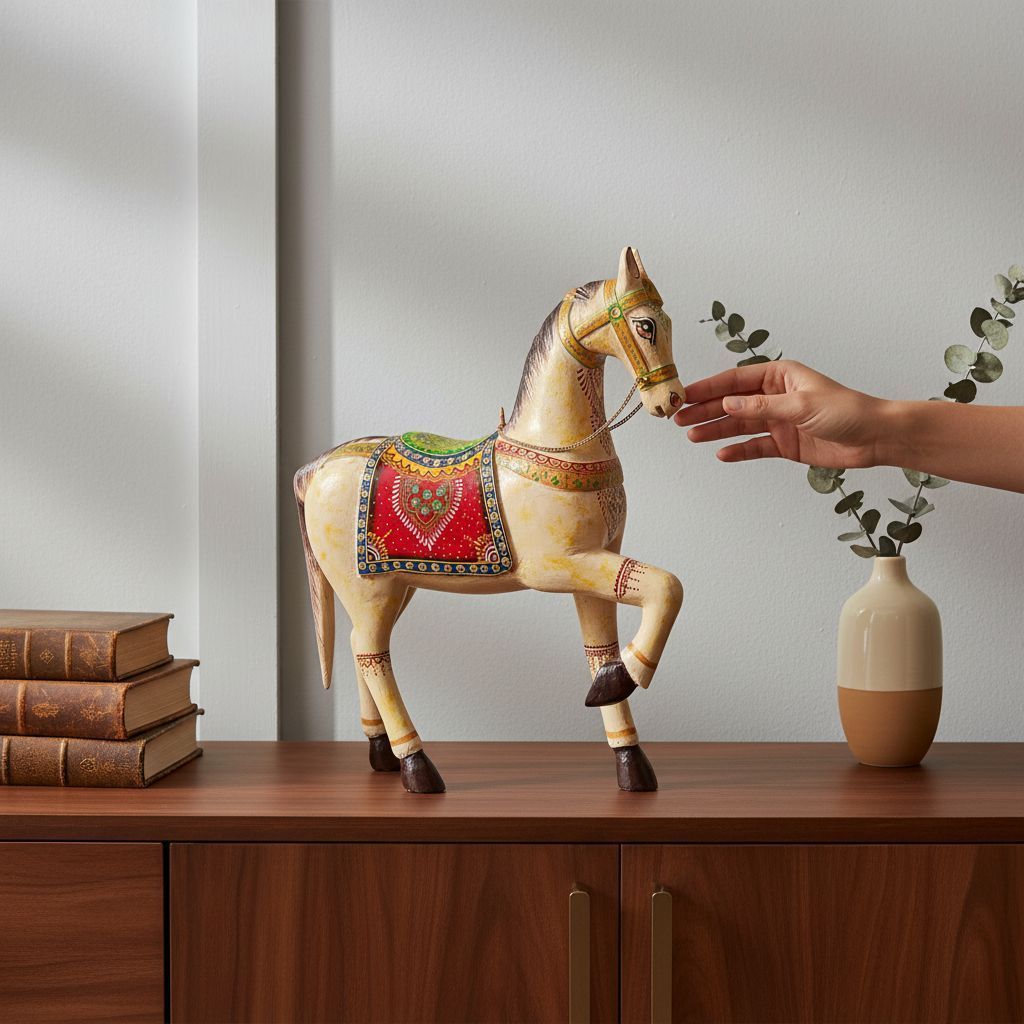 Wooden Fine-Art Painted Horse Decor Statue-Table Decor view 2