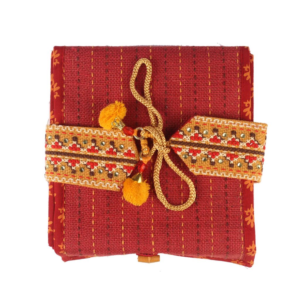 Tribes India Handmade Red Jute 4 Compartment Gift Box view 2