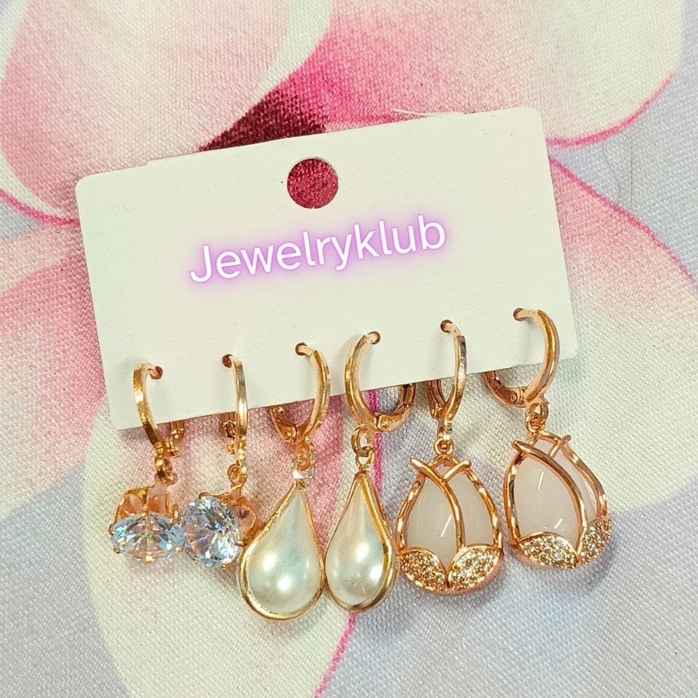 Jewelryklub Combo Of 3 Pairs Rose Gold Plated Zircon Studded AD Earrings For Girls Women Design 8 view 2