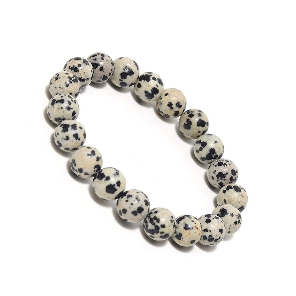 Ekdant Dalmatian Jasper Bracelet Natural Crystal Healing Bracelet Gemstone Jewellery Beaded Stone Bracelet for Men & Women, Bead Size 8 mm view 2