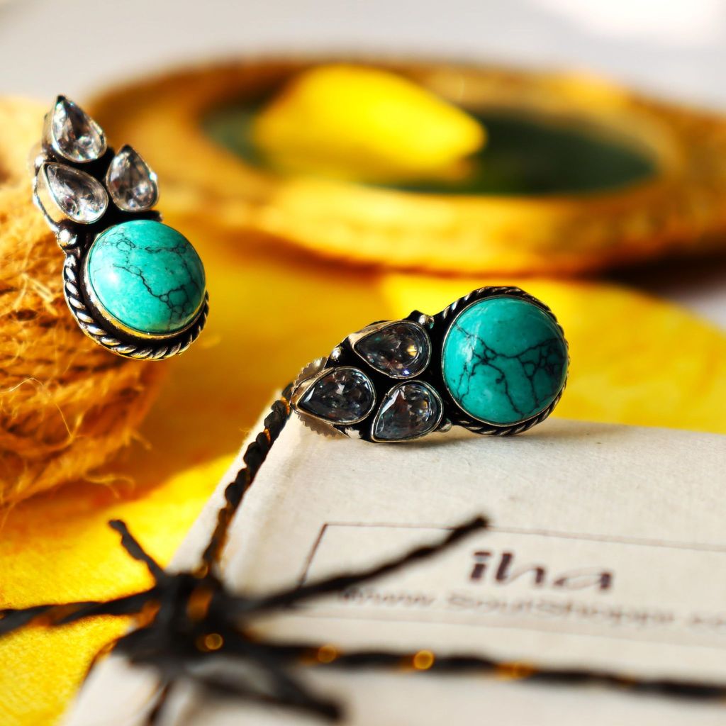 iha Vintage Ferozi Oxidized Earrings | Cluster Earrings|Fashion Jewellery|Handcrafted|Designer Earrings for Women and Girls view 2