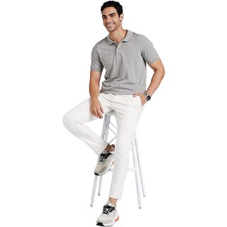 Tee Stores Mens Grey Solid 100% Cotton Polo Collar T-Shirt view 2