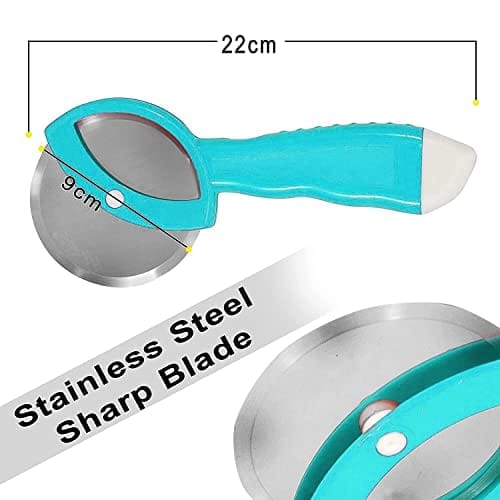 GLOBAL IMPEX Stainless Steel Pizza Cutter Premium Food Grade with Comfortable Plastic Handle Wheel Type Cyan Green Color with Sharp Blade (Pack of 1) view 2