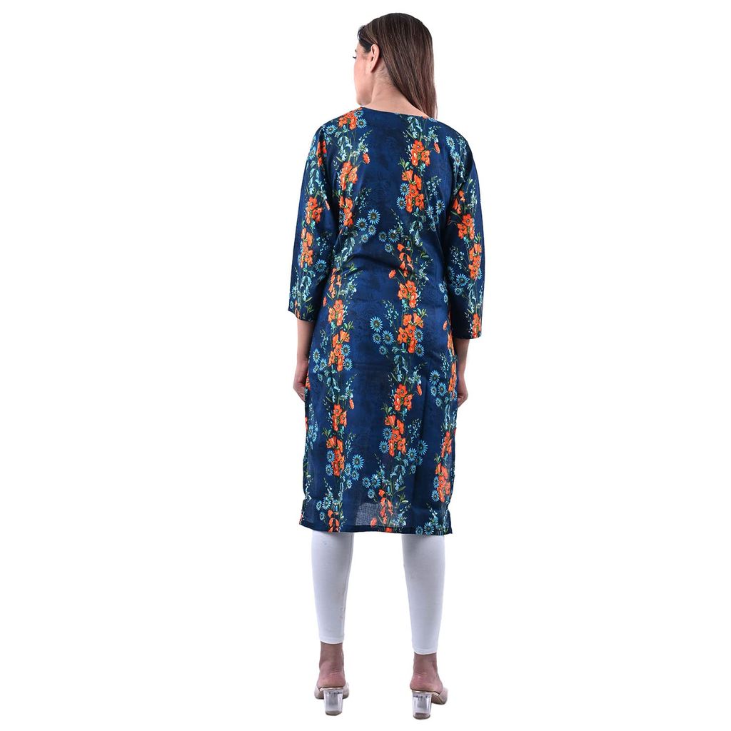 Women's Rayon Fabric Stylish Floral Block Print Kurti Blue view 2