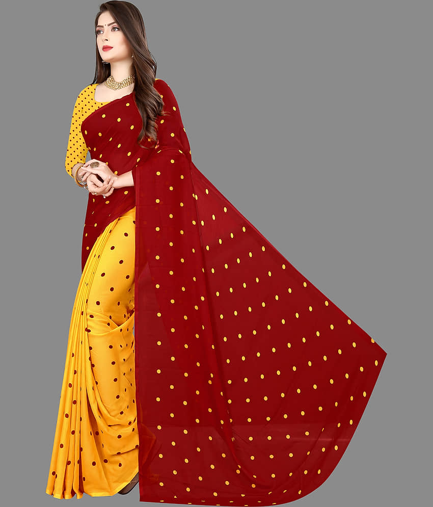 ANAND SAREES Georgette Printed Saree With Unstitched Blouse Piece ( Yellow ) view 2