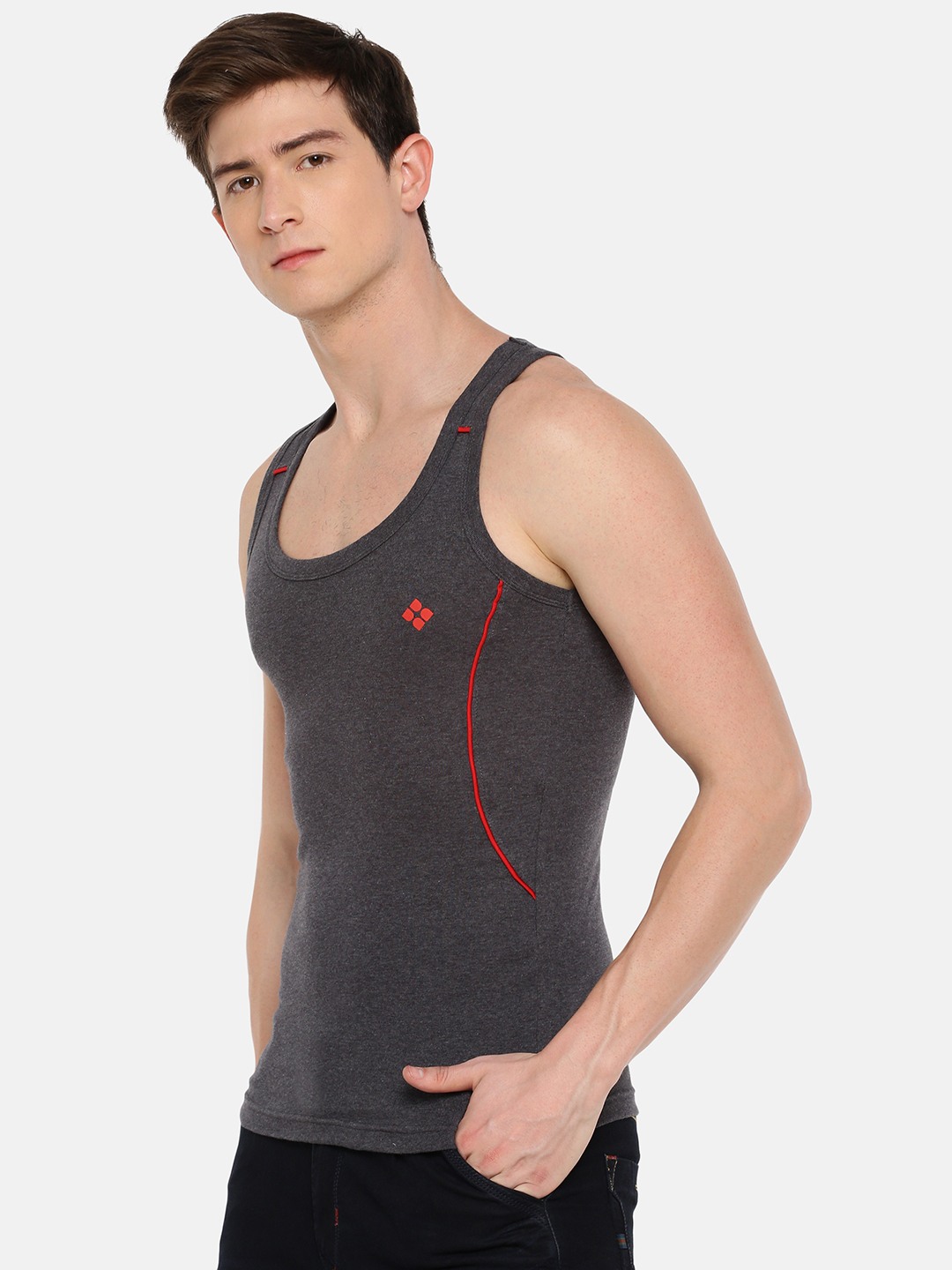 Men's Assorted Pack of 5 Solid Combed Cotton Racerback Styled Gym Vest view 2