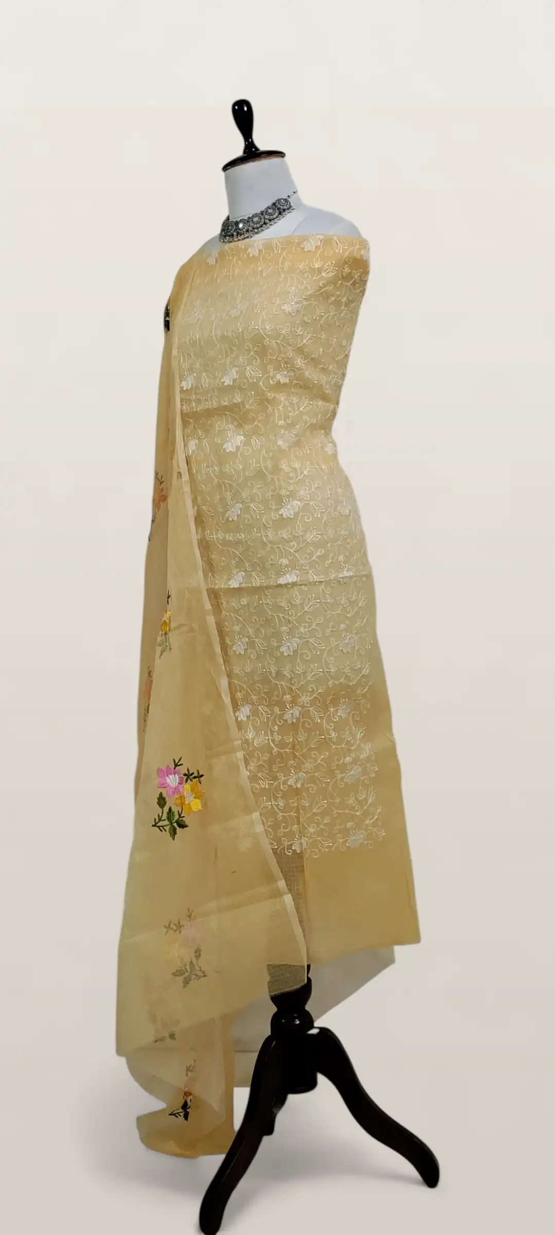 Kota Doria Dress Material Pale Biscuit Floral Jaal view 2