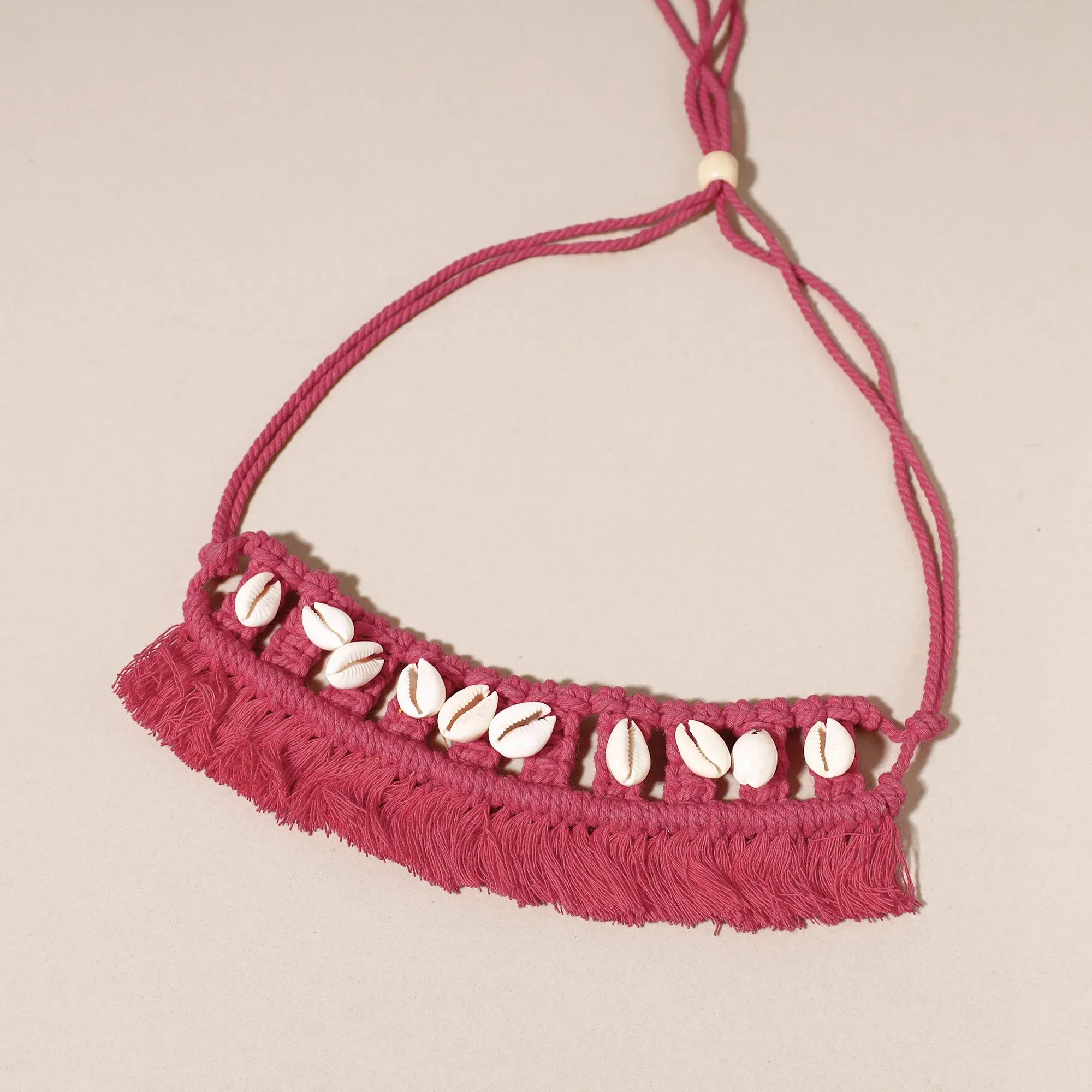 Pink Thread & Seashell Work Handmade Macrame Choker Necklace view 2