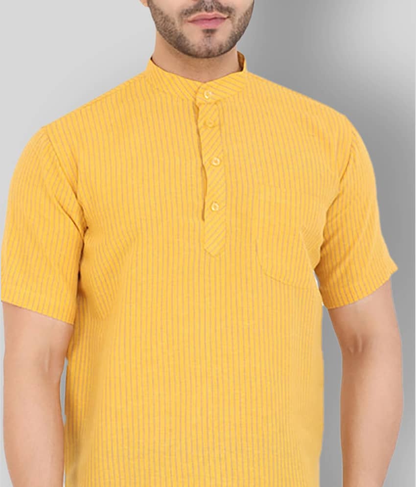 Latest Chikan - Yellow Cotton Men's Shirt Style Kurta ( Pack of 1 ) view 2