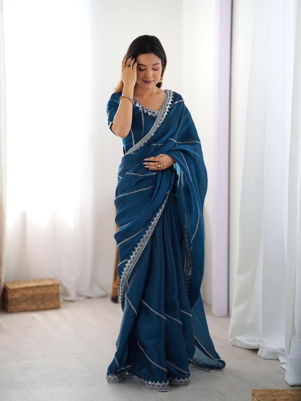 Elegant Soft Silk Designer Saree with Intricate Thread and Sequin Embroidery view 2
