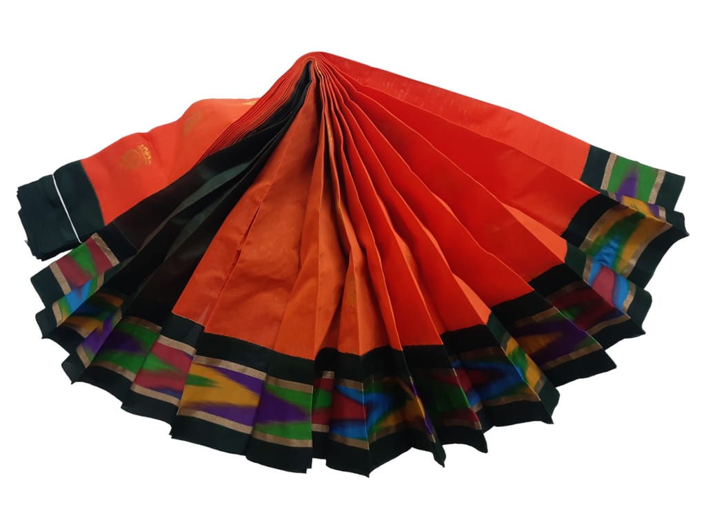 Uppada Kuppadam Orange handloom cotton silk saree with blouse piece. view 2