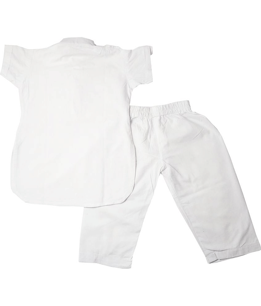 harshvardhanmart Boys 100% Cotton - Pattern Kurta Pant Set ( White , Pack of 1 ) view 2