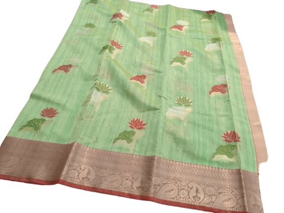 Banarasi Tissue Pale Green Silk Saree With Rich Pallu view 2