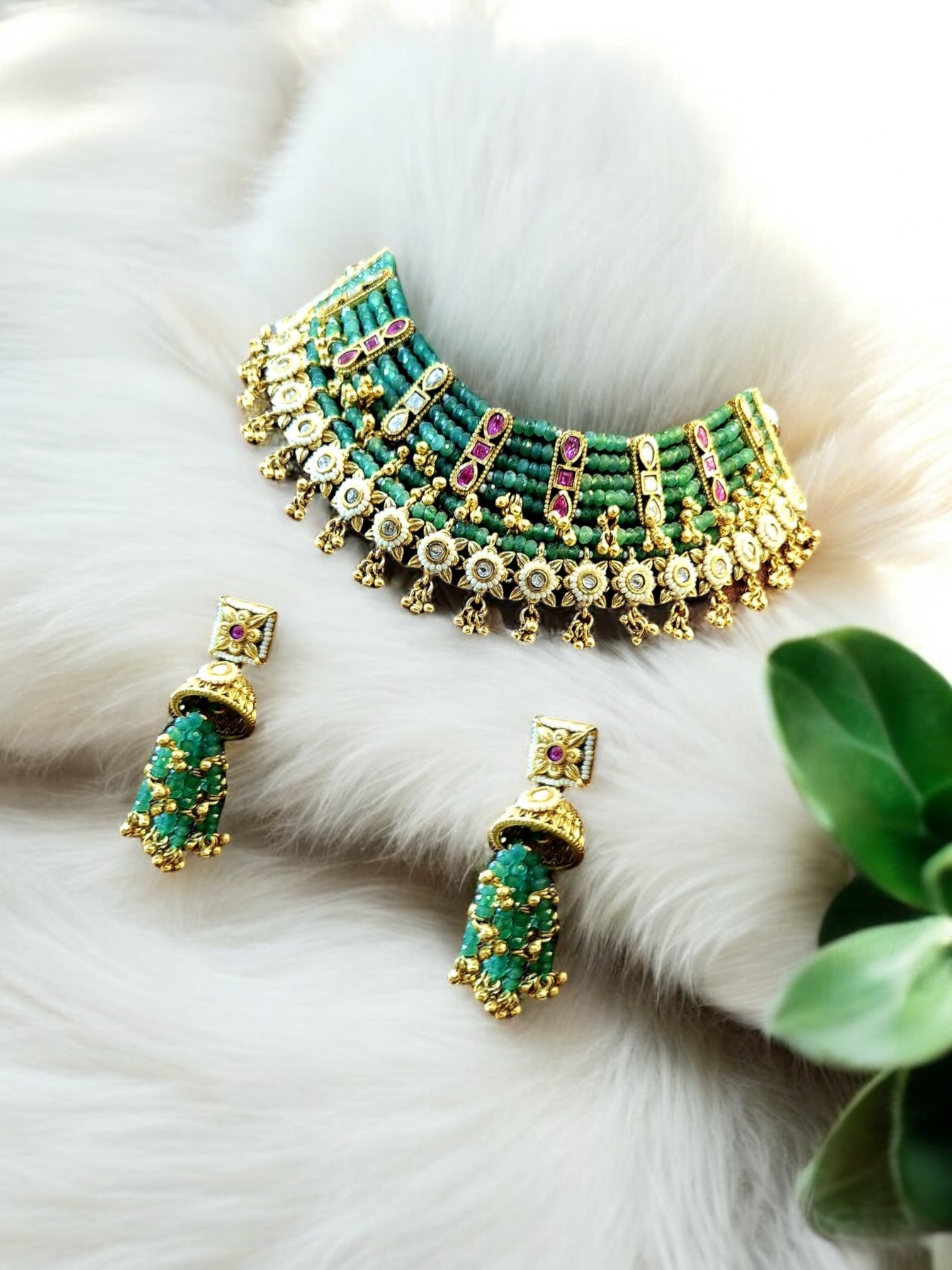 Exquisite Kundan Meenakari Jade Choker Set - The Royal Bride by Dia Art Jewels