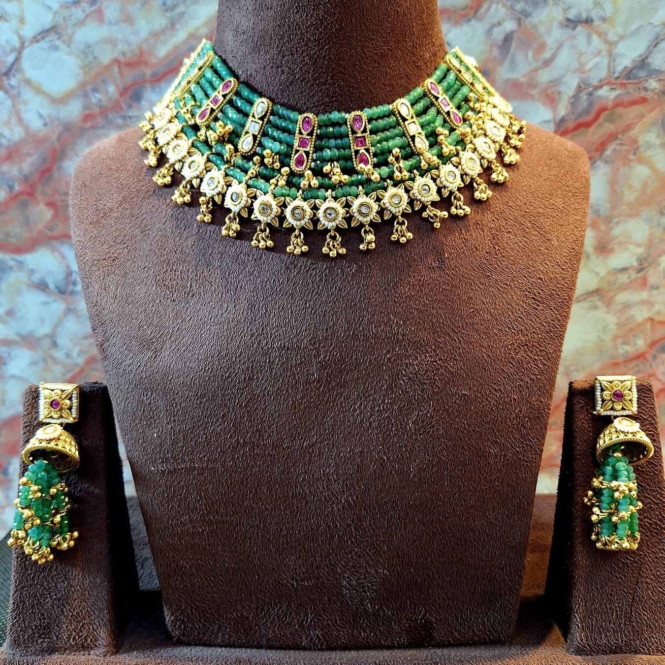 Exquisite Kundan Meenakari Jade Choker Set - The Royal Bride by Dia Art Jewels view 2