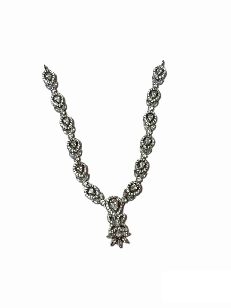 American Diamond Necklace Set with Earrings in Silver Finish view 2