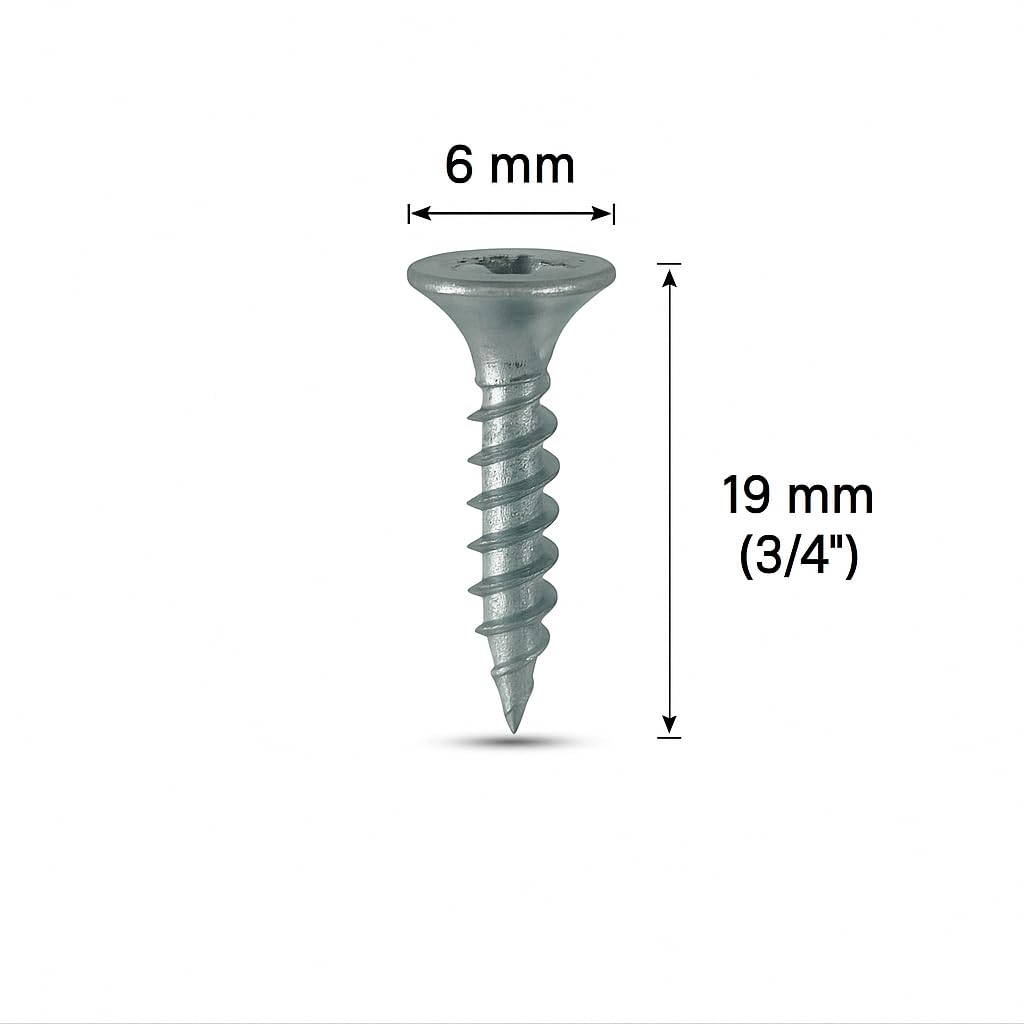 6 x 19 mm Drywall Screw (200 Pieces) - Zinc Plated (Silver Color) - 6 mm Head Diameter & 19 mm Length - 0.75" Drilling Screws - Plus (+) Drive Head - Ideal for Woodworking - Long-Lasting view 2