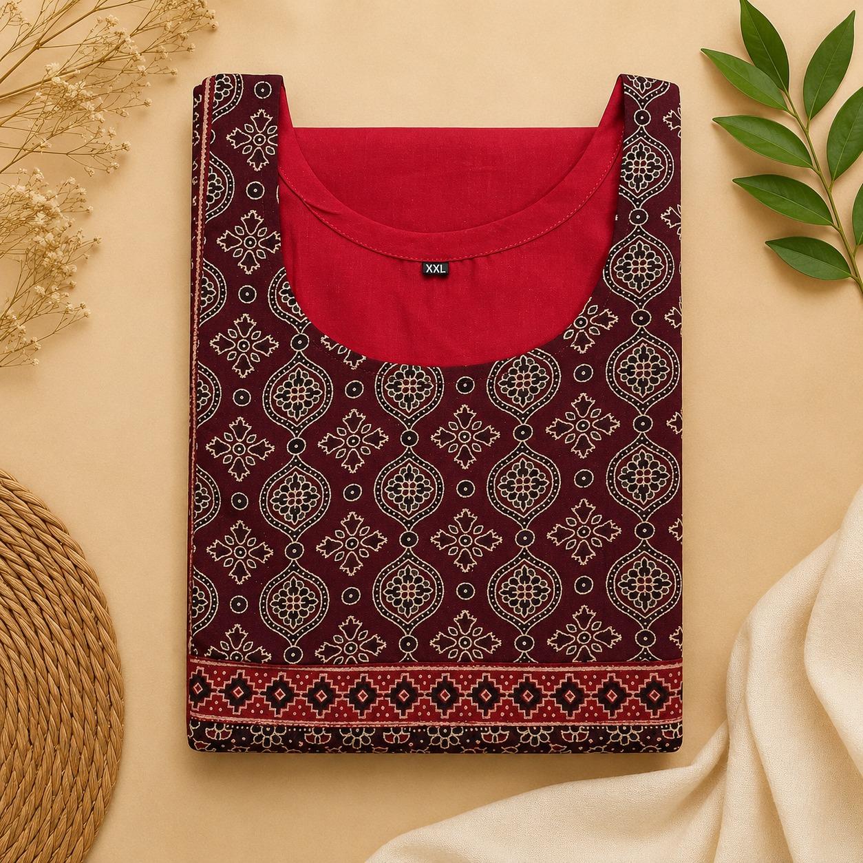 Cotton Kurti- Ajrak Patch Work-XXL view 2