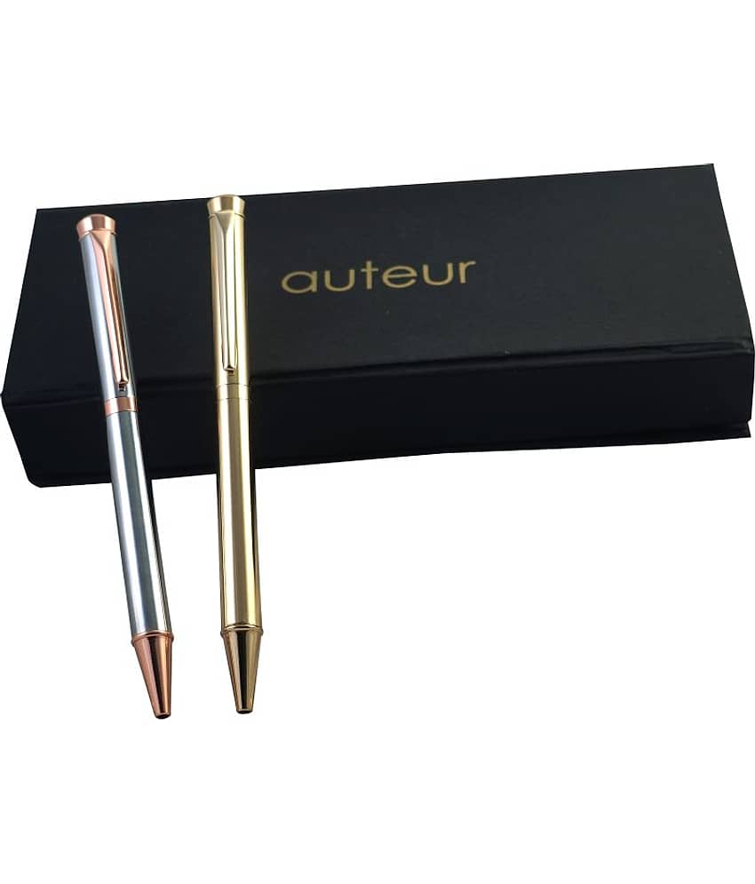 Auteur 1410-1420 Chrome & Golden Color Metal Body,Twist Mechanism Ball Pen Set view 2