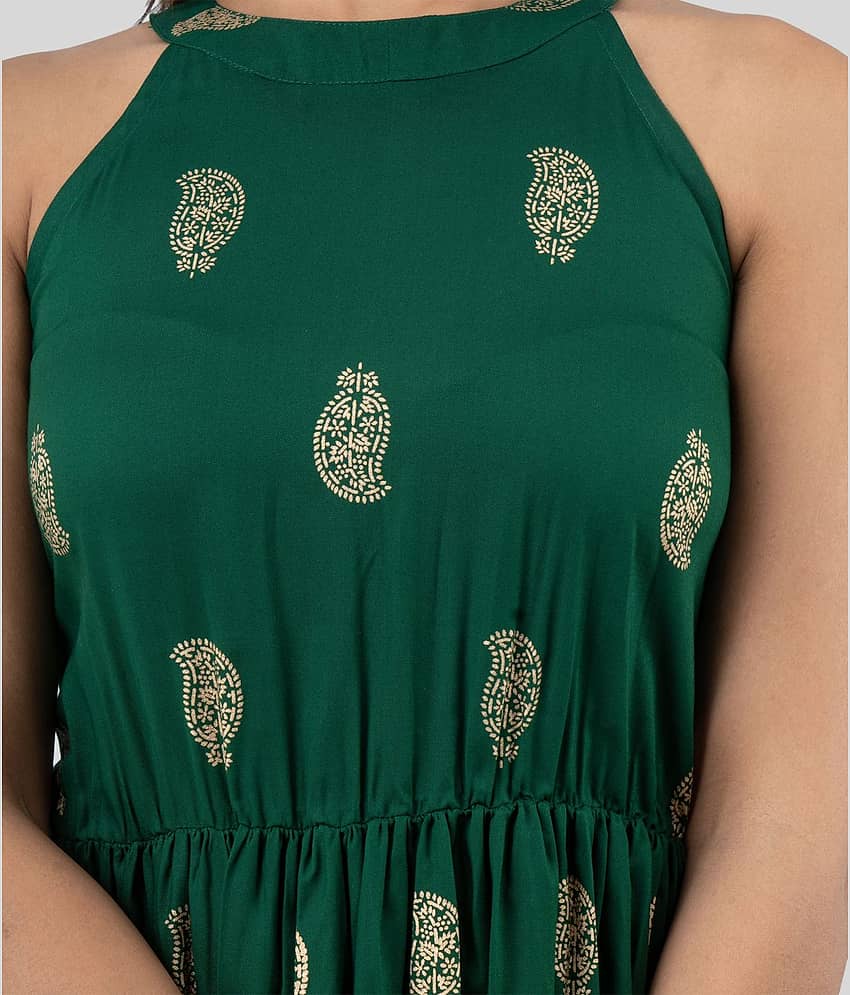 FABRR Women Rayon Printed Ethnic Dress ( Green ) view 2