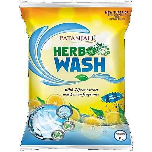 Patanjali Herbo Wash Detergent Powder - Neem Extract & Lemon, 2 kg