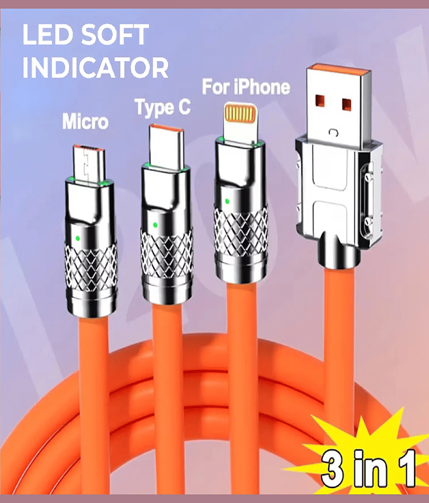 3 in 1 Fast Charging Cable,Portable 120W Charger Cord/Wire Compatible with iOS,Type-C,Micro Phones,Car/Travel 6A Retractable Zinc Alloy view 2