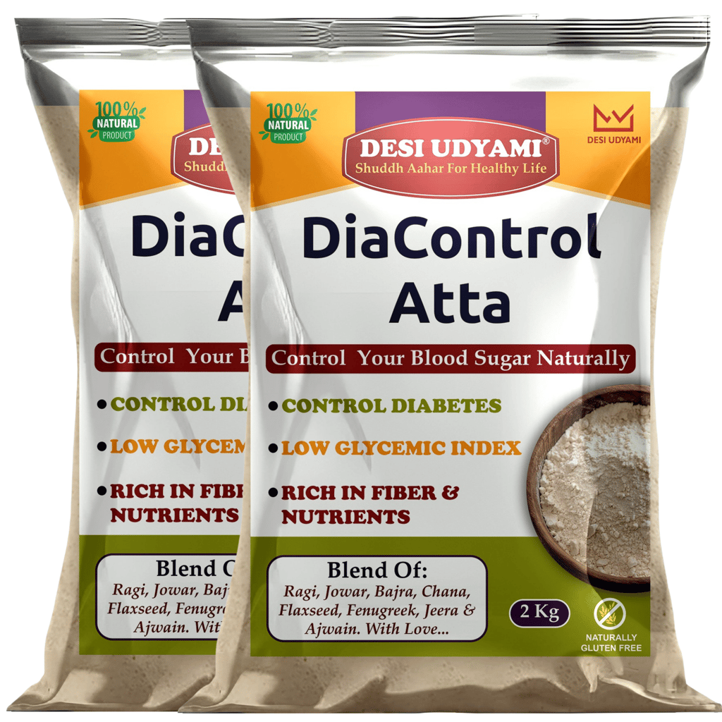 Desi Udyami's Dia-Control Atta: A Sugar-Free Multigrain Flour for Healthy Living | DiaControl Multigrain Atta for Diabetes Care | Low Glycemic, High Fiber Flour | Natural Ingredients for Healthy Blood Sugar 4 Kg (pack of 4)