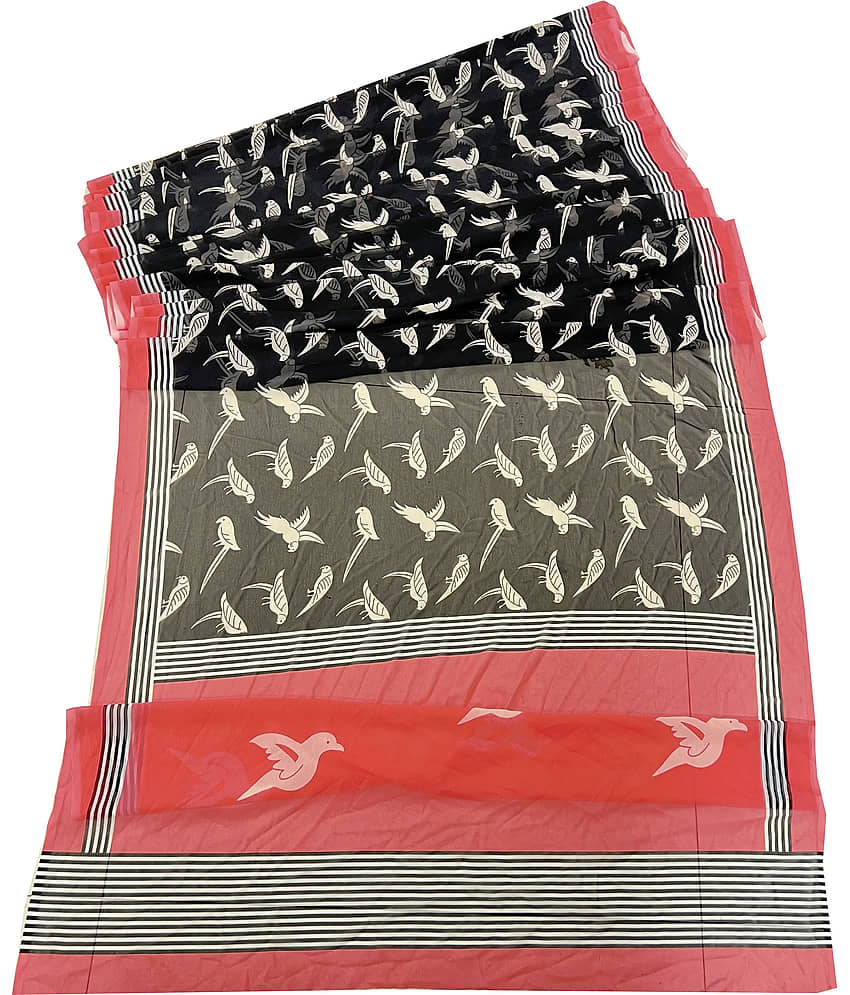Sariya Georgette Printed Saree With Unstitched Blouse Piece ( Black ) view 2