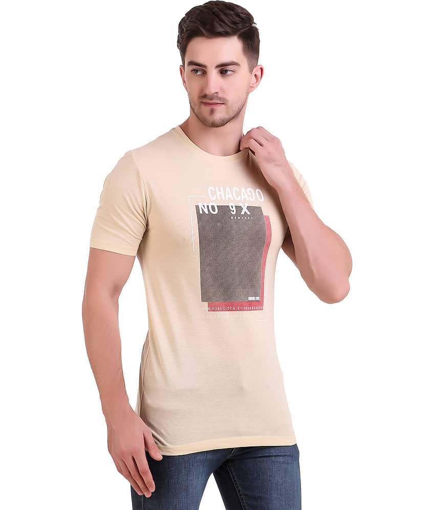 Bravezi Pack of 1 Cotton Blend Slim Fit Men's T-Shirt ( Beige ) view 2