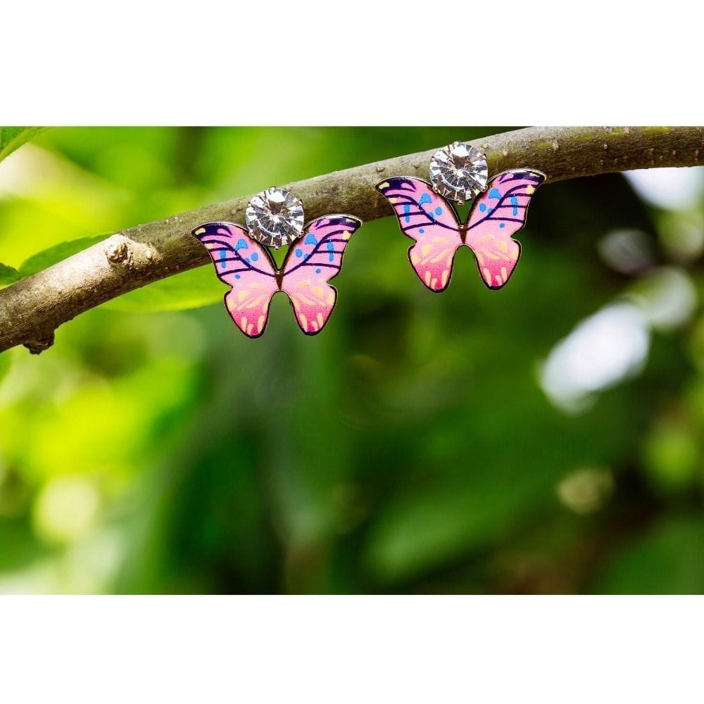 Jewelryklub Zircon Studded Multicolored Butterfly Design Stud Earrings For Girls & Women Design 8 view 2