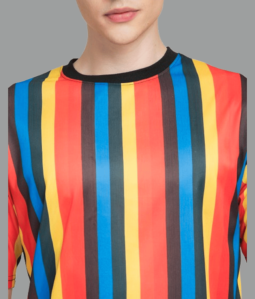 ELBATROSS Polyester Slim Fit Striped Half Sleeves Men's Round T-Shirt - Multicolor1 ( Pack of 1 ) view 2