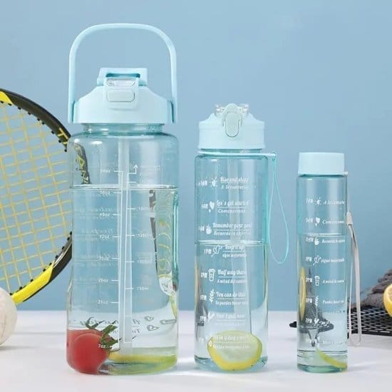 Motivational Transparent Water Bottle Set of 3, Time Marker Sipper Bottle for Adults 2000ml, 700ml, 300ml Capacity, Airtight & Spill-Proof 100% Recyclable Plastic, Leakproof Durable Sipper Water Bottle for Office/School/Gym/Sports/Travel view 2