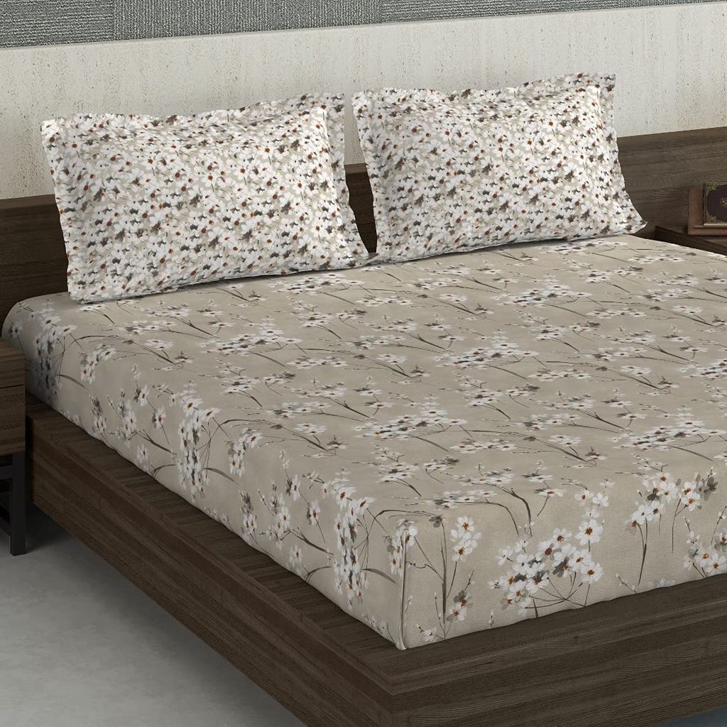 DDECOR - Evita Collection 100% Cotton Classical Pattern 115TC Super King Bedcover |274 CM X 274 CM| with 2 pillow Covers - Beige view 2