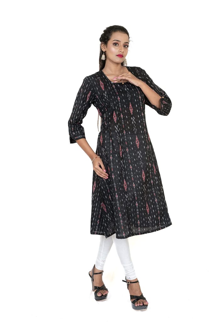 GHL GUENDICHA HAAT Sambalpuri Certified Handloom Women's Pure Cotton Round Neck Long Kurta view 2